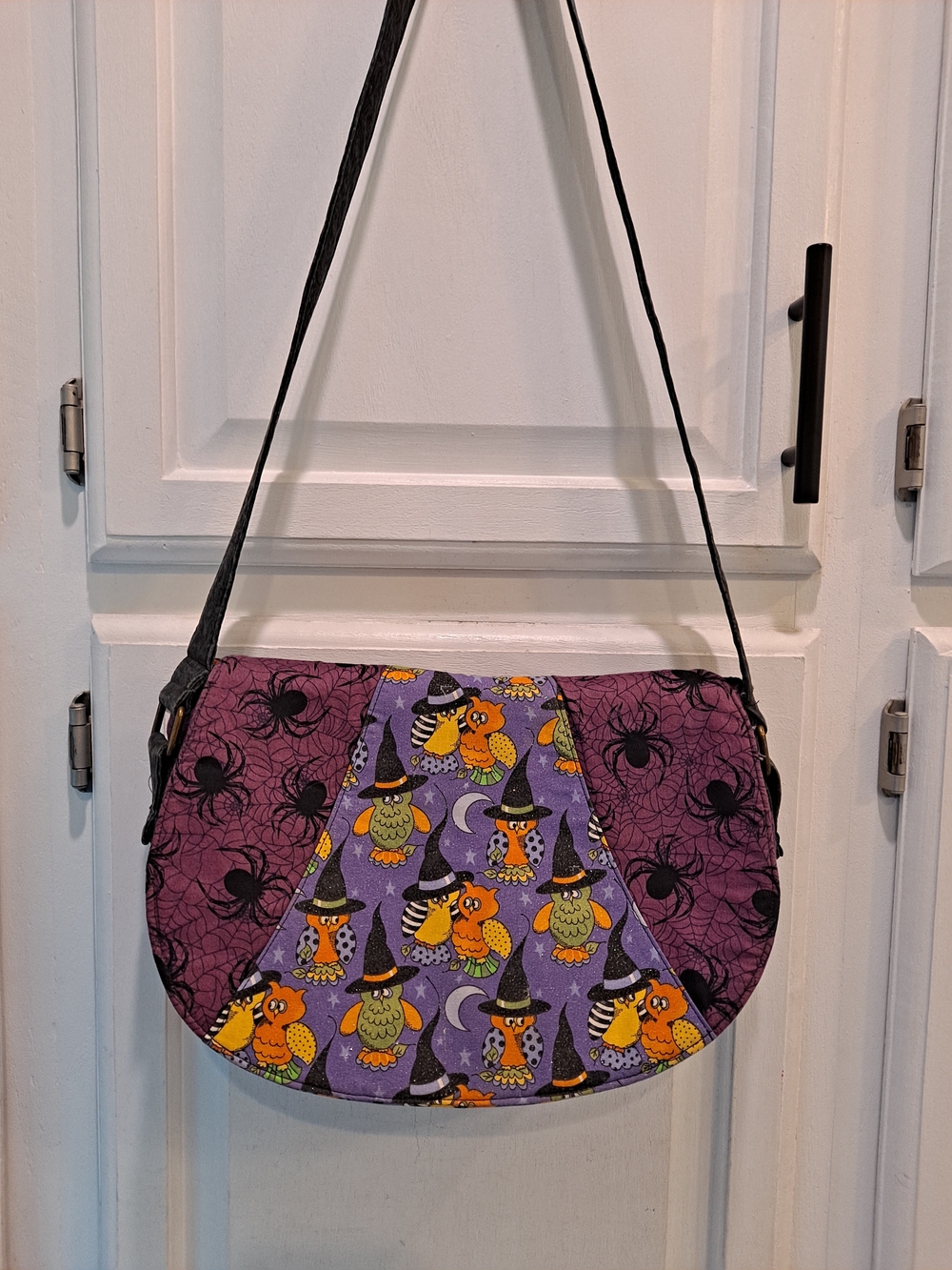 Artisan Purple Orange Owl Witch Spiders Webs Crossbody Bag Halloween